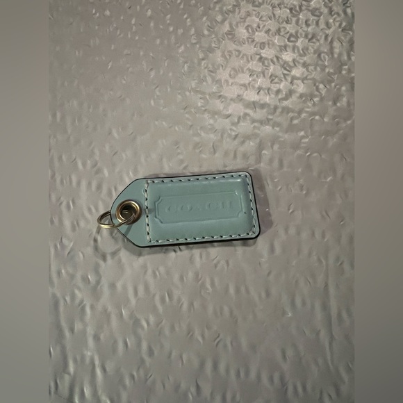 COACH BLUE PATENT LEATHER NICKEL KEY FOB BAG CHARM KEYCHAIN HANG TAG - Picture 1 of 2